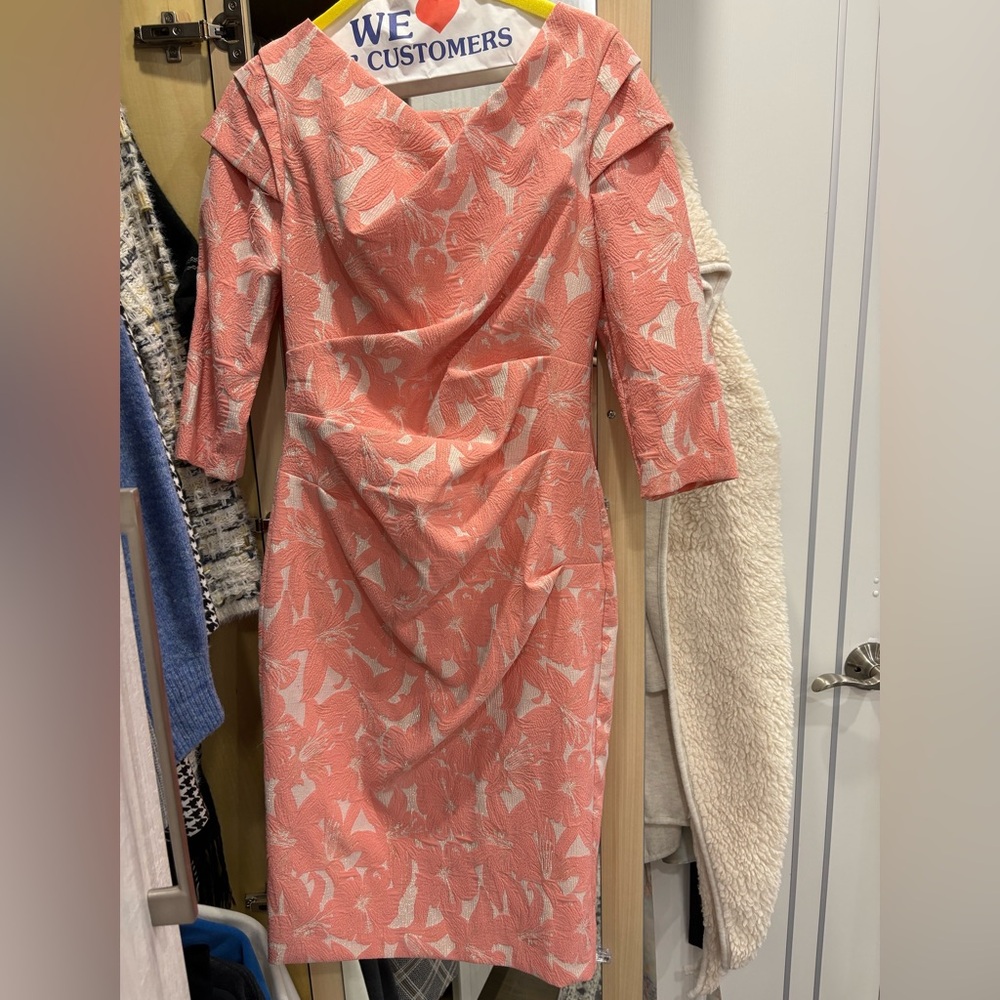 Adrianna Papell Long Sleeve Modest Dress in Coral